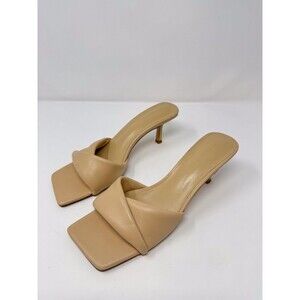 Tony Bianco Alexa Sandals Beige Nappa Leather Crossover Square Toe Heels US 8.5